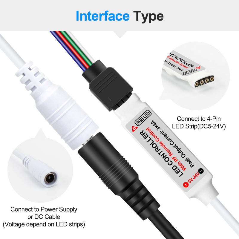 RGBZONE RF Wireless Remote LED Controller, DC 5V/12V/24V for 5050 3528 5630 LED Strip Lights, Mini 4-Pin RF LED Controller - Image 3